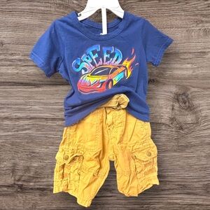 Gumballs 3T Blue Speed Graphic Tee& Cargo Shorts Set. EUC.